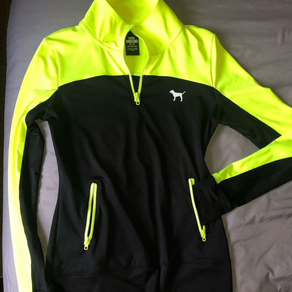 🩷VS PINK Three Quarter Zip Neon Yellow Size XS